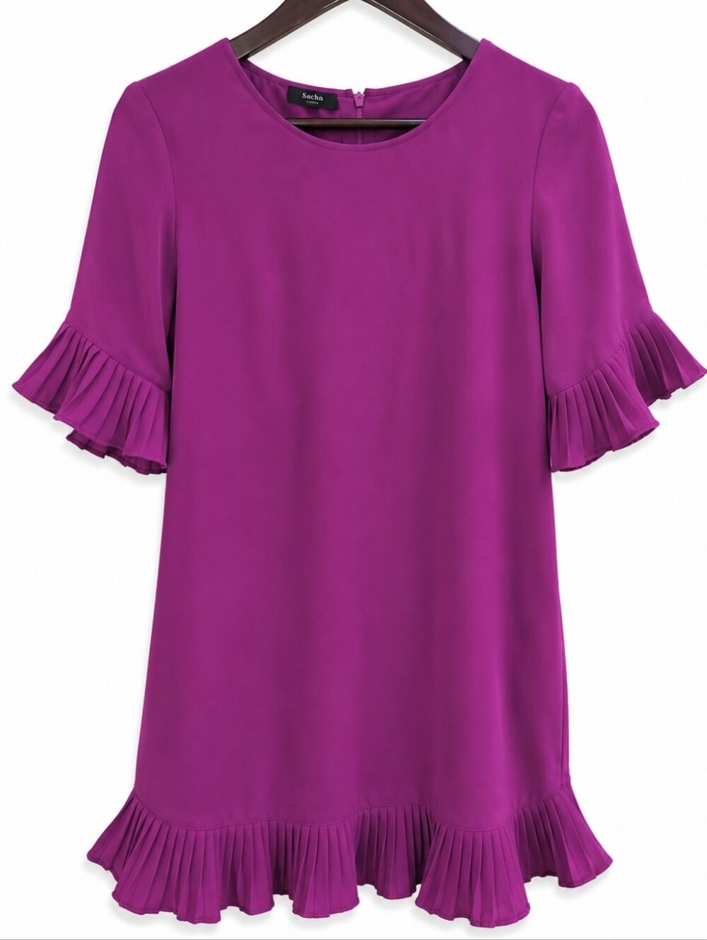 Alfani Purple Pleated Ruffle Sleeve And Hem Shift Dress Sz 6P